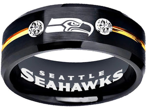 Seattle Seahawks Ring Black & Gold Logo Ring with CZ Stones #seahawks