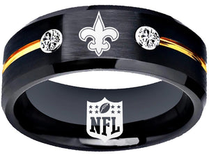 New Orleans Saints Ring Saints Logo Ring Black and Gold CZ Stones #saints