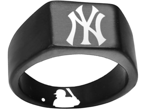 New York Yankees Ring Yankees Logo Ring NYY MLB Black 10mm Band #yankees