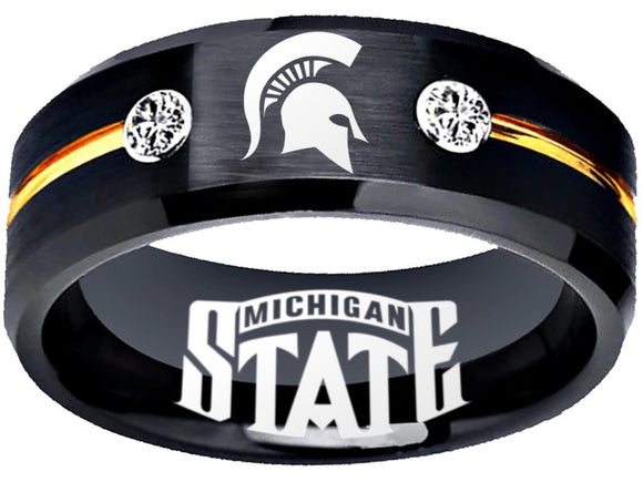 Michigan State Spartans Logo Ring Black and Gold with CZ Stones #spartans