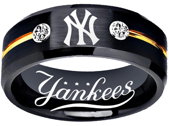 New York Yankees Ring Yankees Logo Ring MLB Black and Gold CZ Stone #nyy #yankees