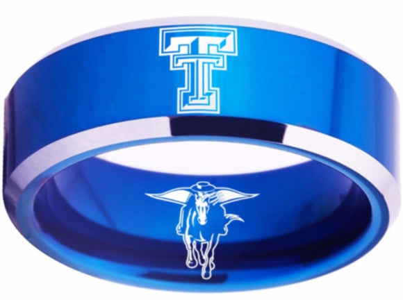 Texas Tech Red Raiders Logo Ring Blue and Silver Wedding Band #texastech #redraiders