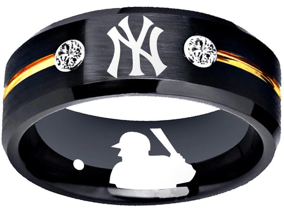 New York Yankees Ring Yankees Logo Ring NYY Black and Gold CZ Stone #nyy #yankees