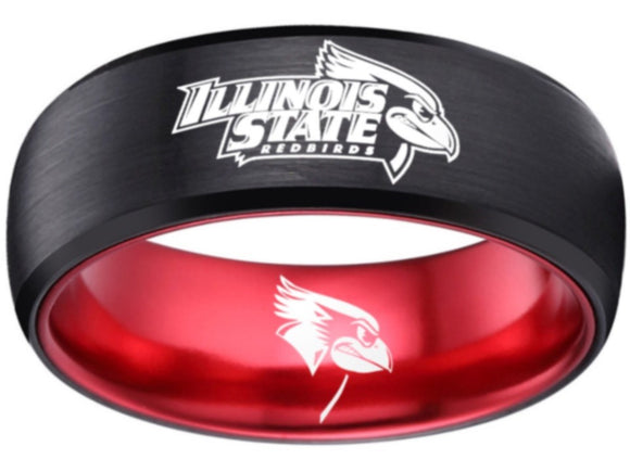 Illinois State Redbirds Logo Ring Black and Red Wedding Band #illinoisstate #redbirds