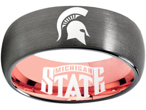 Michigan State Spartans Logo Ring Grey and Rose Gold Wedding Band #spartans
