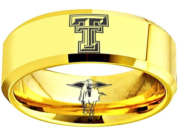 Texas Tech Red Raiders Logo Ring Gold Wedding Band #texastech #redraiders