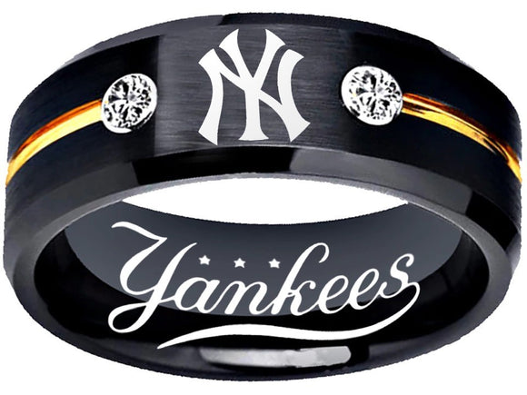 New York Yankees Ring Black & Gold CZ Wedding Ring | Sizes 6-13