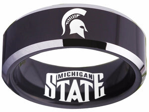 Michigan State Spartans Logo Ring Black and Silver Wedding Band #michiganstate #spartans