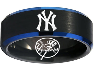 New York Yankees Ring | Black & Blue Wedding Ring | Sizes 6-13