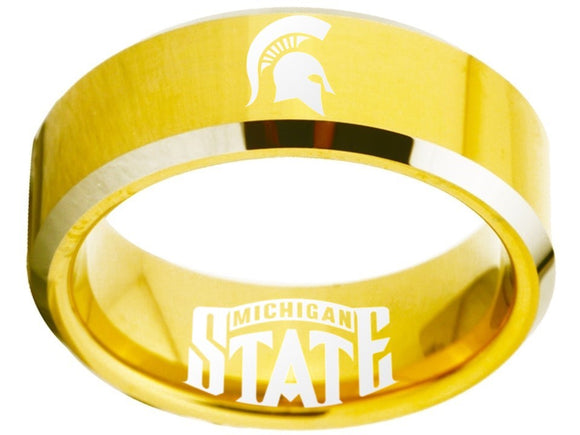 Michigan State Spartans Logo Ring Gold and Silver Wedding Band #michiganstate #spartans