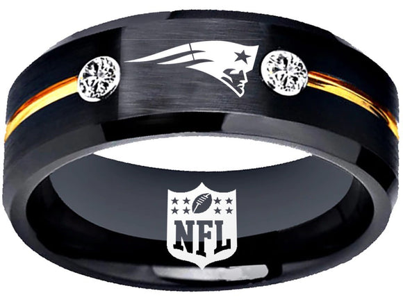 New England Patriots Ring Black and Gold Patriots Logo Ring tungsten #patriots