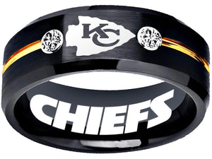 Kansas City Chiefs Ring Black and Gold Logo Ring with CZ stones #chiefs #nfl