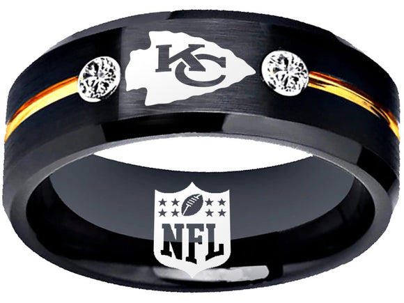 Kansas City Chiefs Ring Black and Gold Logo Ring Tungsten Ring #chiefs #nfl