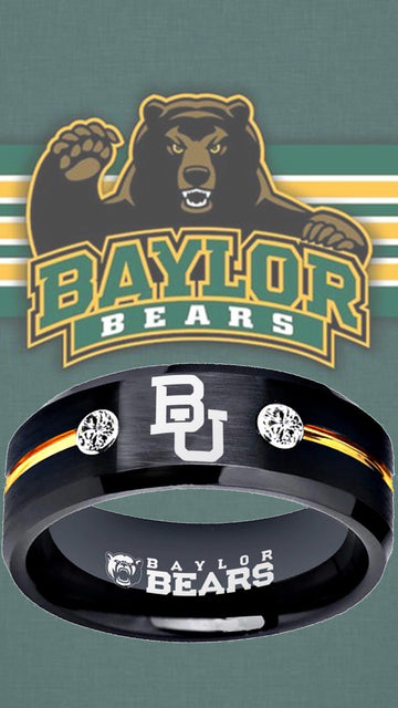 Baylor Bears Ring Black & Gold CZ Wedding Band | Sizes 6-13 #bu #baylor #bears