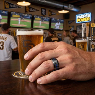 San Diego Padres Ring | Black & Blue CZ | Wedding Band