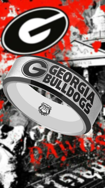 Georgia Bulldogs Ring | Silver & Black Wedding Band | Sizes 6 - 13
