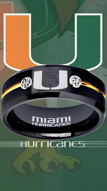Miami Hurricanes Ring Black & Gold CZ Wedding Band | Sizes 6-13 #miami #hurricanes #TheU