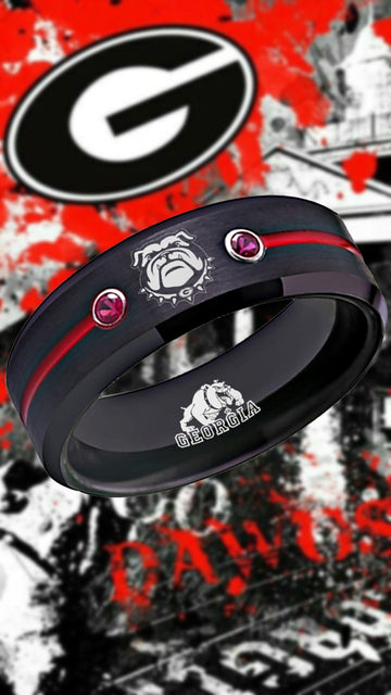 Georgia Bulldogs Ring | Black & Red Wedding Band | Sizes 6 - 13