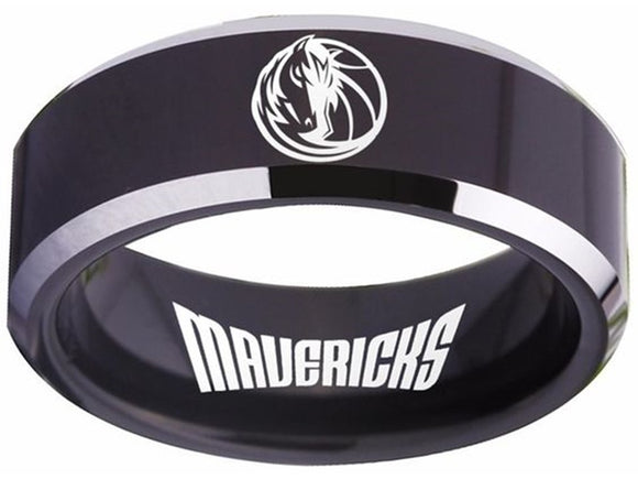 Dallas Mavericks Logo Ring Mavs Black Silver Ring Size 4 - 17 #nba #mavericks #basketball