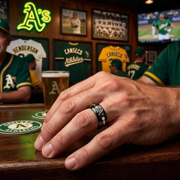 Oakland A's Ring | Black & Gold CZ | Customizable