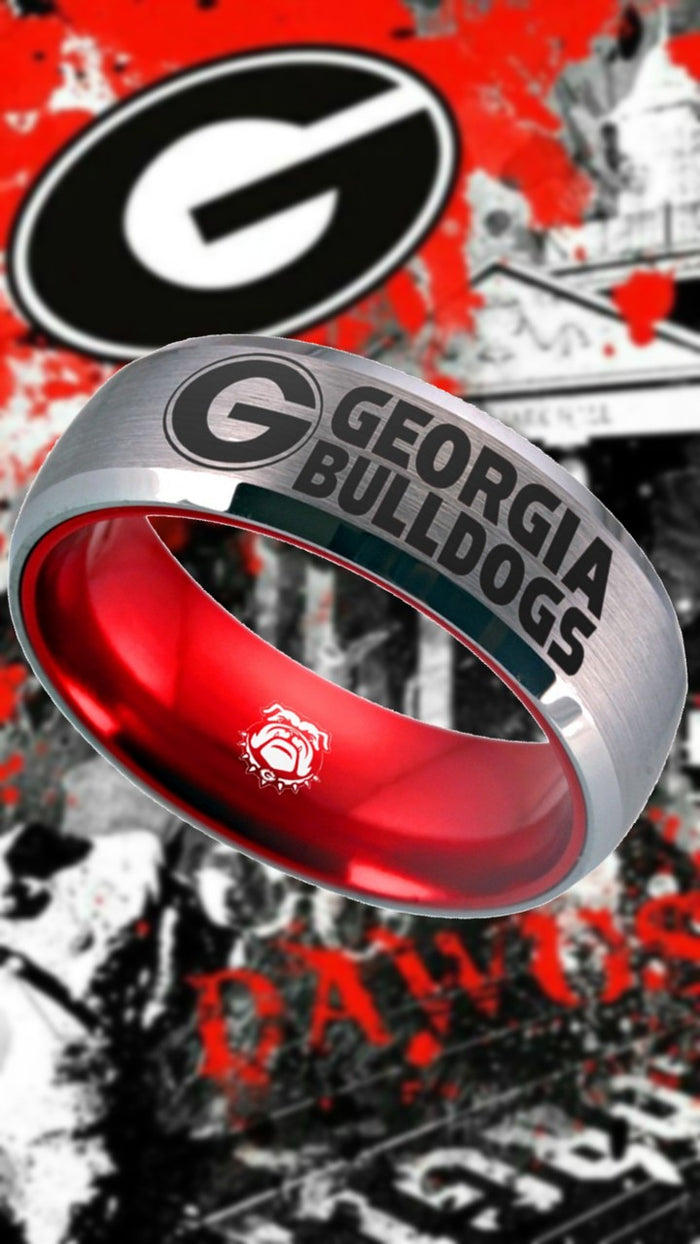 Georgia Bulldogs Ring | Silver & Red Wedding Band | Sizes 6 - 13 | #UGA