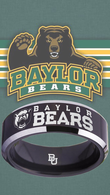 Baylor Bears Ring Black & Silver Wedding Band | Sizes 4-17 #bu #baylor #bears