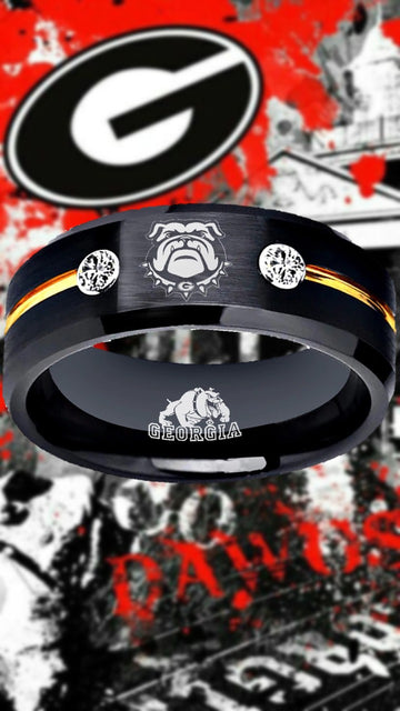 Georgia Bulldogs Ring | Black & Gold Wedding Band | Sizes 6 - 13
