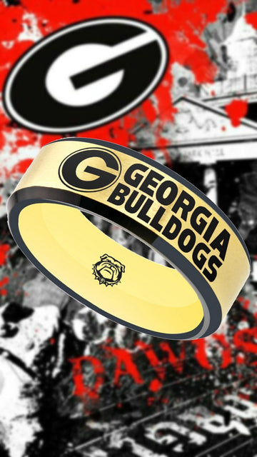Georgia Bulldogs Ring | Gold & Black Wedding Band | Sizes 6 - 13