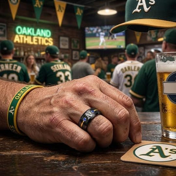 Oakland A's Ring | Black Gold & Blue CZ | Customizable