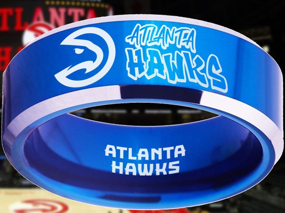 Atlanta Hawks Ring Blue & Silver Graffiti Wedding Ring Sizes 4-17 #atlanta #hawks