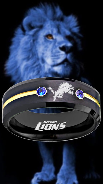Detroit Lions Ring Black & Blue CZ Wedding Band | Sizes 6-13 #detroit #lions #nfl