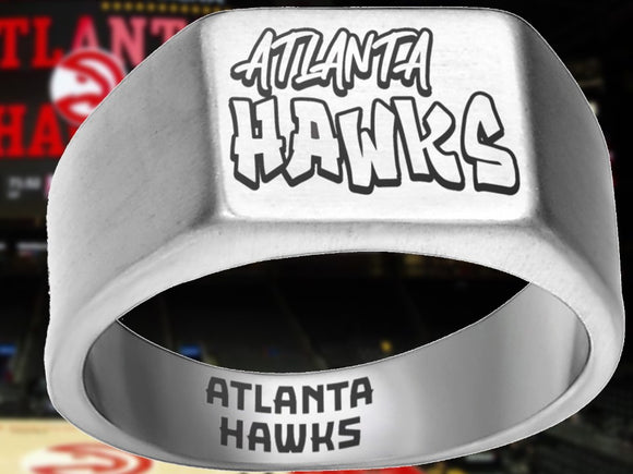 Atlanta Hawks Ring Silver Titanium Graffiti Ring Sizes 8-12 #atlanta #hawks
