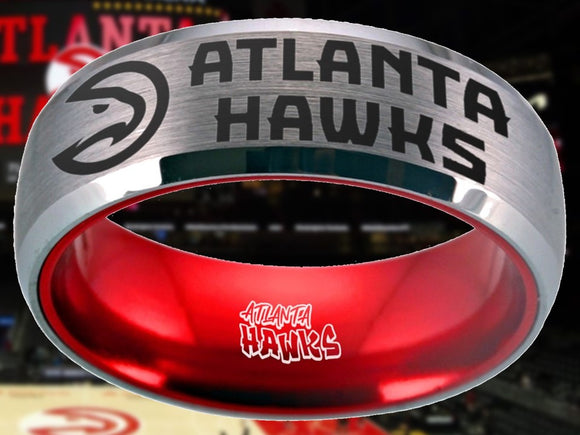 Atlanta Hawks Ring Silver & Red Wedding Ring Sizes 6-13 #atlanta #hawks