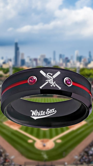Chicago White Sox Ring Black & Red CZ Wedding Ring Sizes 6 - 13 #whitesox #mlb