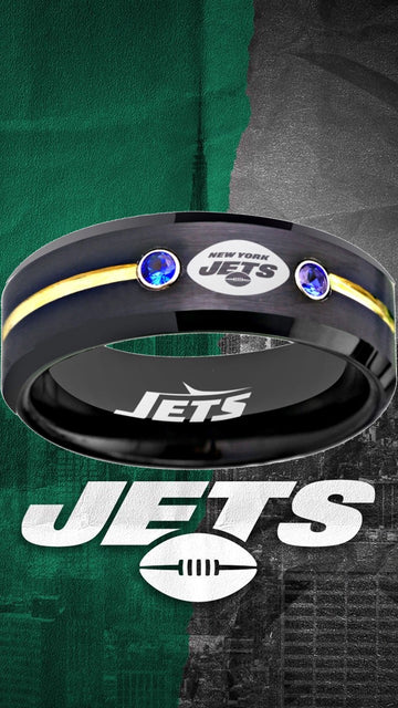 New York Jets Ring Black & Blue CZ Wedding Ring Sizes 6 - 13 #jets #nyjets