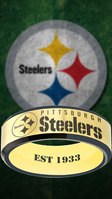 Pittsburgh Steelers Ring Gold & Black Wedding Band | Sizes 6-13 #pittsburgh #steelers
