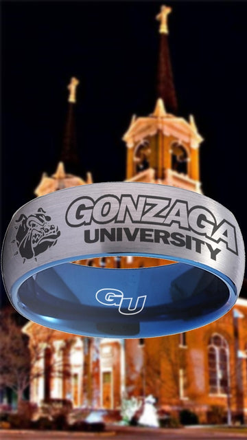 Gonzaga Bulldogs Ring Silver & Blue Wedding Ring Sizes 6 - 13 #gonzaga #bulldogs