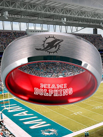 Miami Dolphins Ring Silver & Red Tungsten Wedding Ring #miami #dolphins #miamidolphins