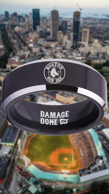 Boston Red Sox Ring Red Sox Wedding Ring Black & Silver Size 4 - 17 #damagedone