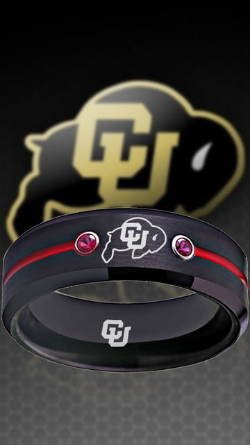 Colorado Buffaloes Ring Black & Red CZ Wedding Band | Sizes 6-13 #buffs #ncaa