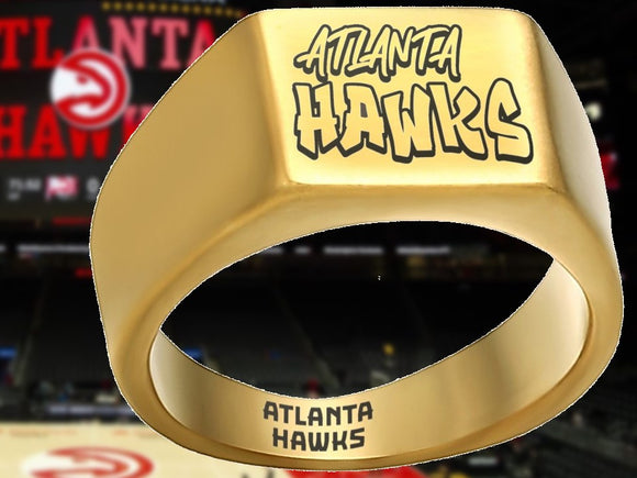 Atlanta Hawks Ring Gold Titanium Graffiti Ring Sizes 8-12 #atlanta #hawks