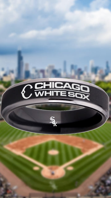 Chicago White Sox Ring Black & Silver 6mm Wedding Ring Sizes 5 - 13 #whitesox #mlb