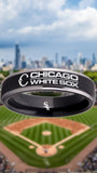Chicago White Sox Ring Black & Silver 6mm Wedding Ring Sizes 5 - 13 #whitesox #mlb