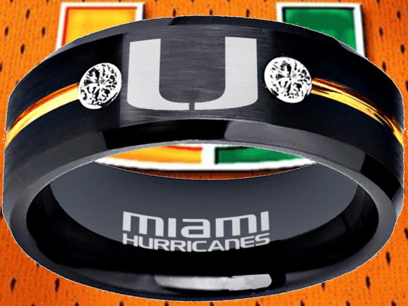 Miami Hurricanes Ring Black & Gold CZ Wedding Band | Sizes 6-13 #miami #hurricanes #TheU