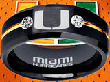 Miami Hurricanes Ring Black & Gold CZ Wedding Band | Sizes 6-13 #miami #hurricanes #TheU