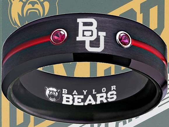 Baylor Bears Ring Black & Red CZ Wedding Band | Sizes 6-13 #bu #baylor #bears