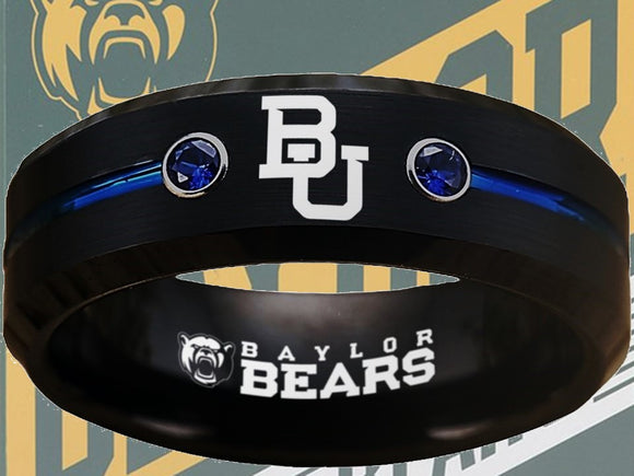 Baylor Bears Ring Black & Blue CZ Wedding Band | Sizes 6-13 #bu #baylor #bears