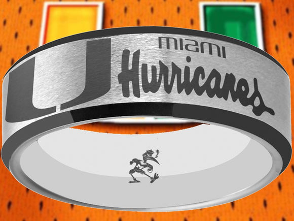 Miami Hurricanes Ring Silver & Black Wedding Band | Sizes 6-13 #miami #hurricanes #TheU
