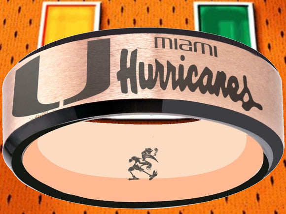 Miami Hurricanes Ring Rose Gold & Black Wedding Band | Sizes 6-13 #miami #hurricanes #TheU