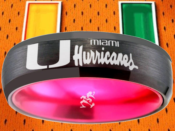Miami Hurricanes Ring Black & Pink Wedding Band 6mm | Sizes 6-13 #miami #hurricanes #TheU
